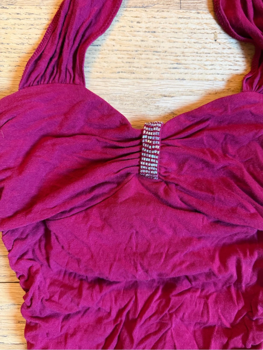 VINTAGE Halter Ruched with Rhinestone Accent - Magenta - Picture 2 of 4
